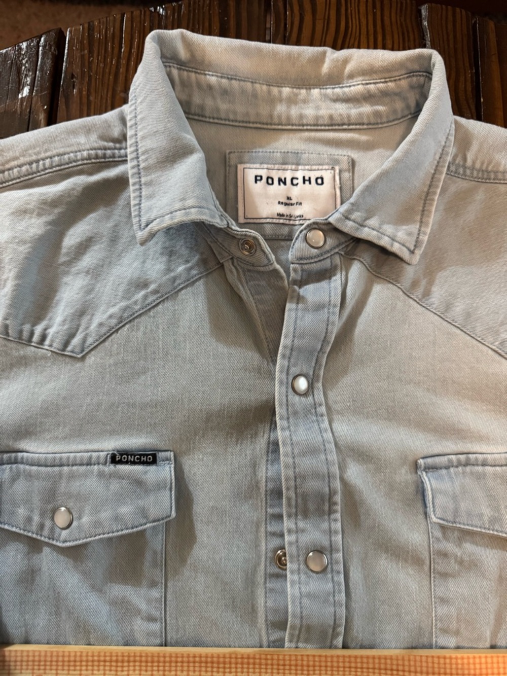 Poncho Outdoors Light Blue Denim Pearl snap Western Shirt size XL - Picture 2 of 3